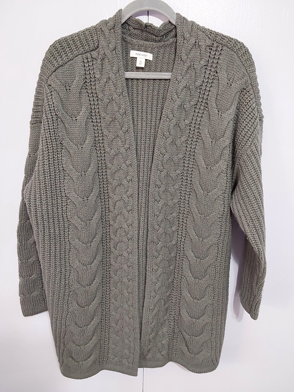 Nine West Charcoal Grey Cable Open-Front Cardigan